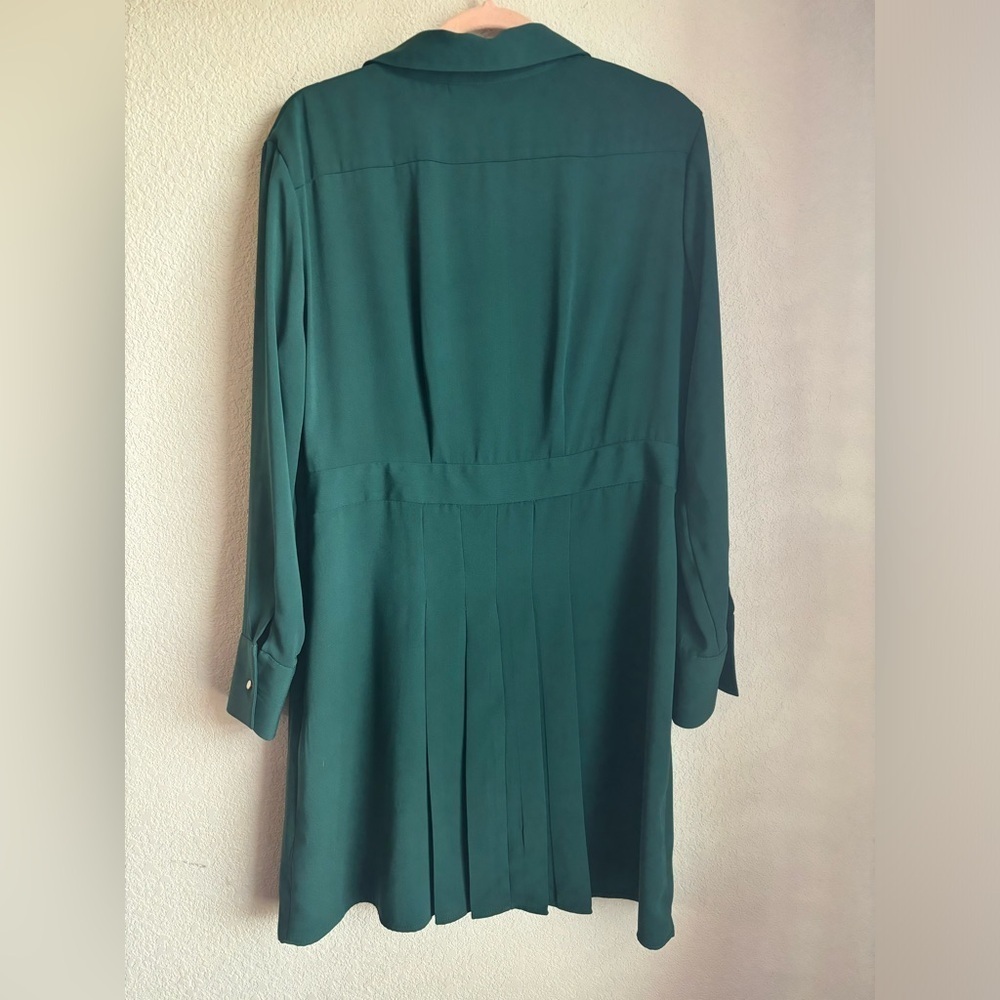 Topshop Dark Green Pleated Long Sleeve Button Up Structured Shirtdress US10 - Picture 6 of 10